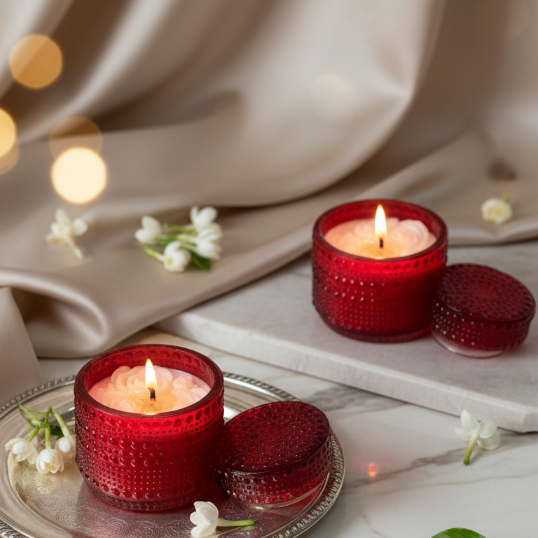 two ruby decorative jar candles