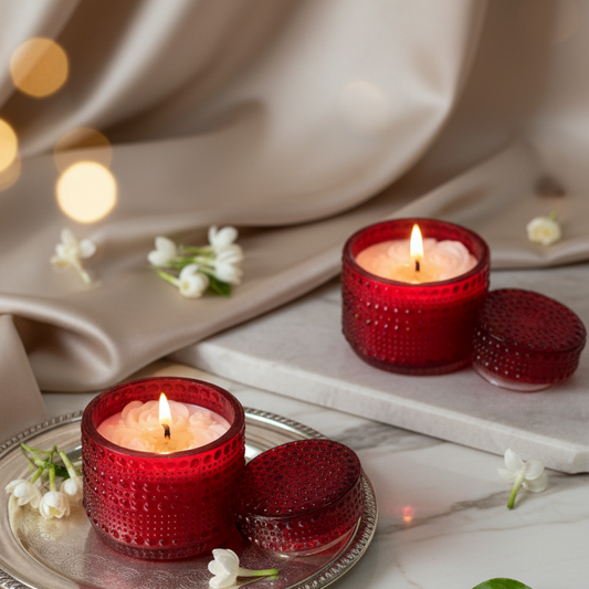 two ruby decorative jar candles