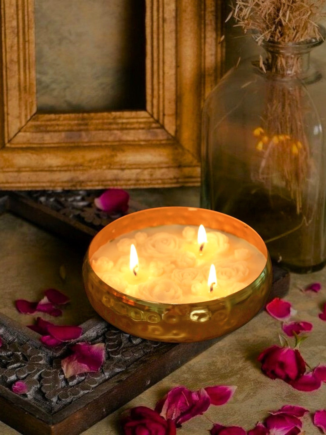 Golden brass urli scented candle for gifting and home decor