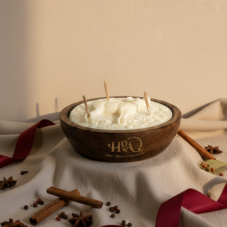 Reindeer Wooden Bowl Candle